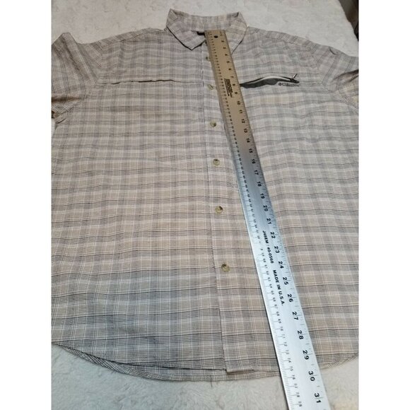 Columbia Titanium Men Plaid Button-Up Short Sleeve Shirt Large Beige Lightweight - Picture 3 of 8